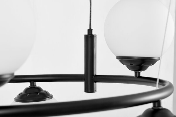 LAMPA WISZĄCA SUFITOWA ŻYRANDOL NOWOCZESNA CZARNA BIAŁE KULE FINO 6 LED