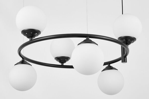 LAMPA WISZĄCA SUFITOWA ŻYRANDOL NOWOCZESNA CZARNA BIAŁE KULE FINO 6 LED