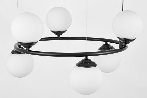 LAMPA WISZĄCA SUFITOWA ŻYRANDOL NOWOCZESNA CZARNA BIAŁE KULE FINO 6 LED