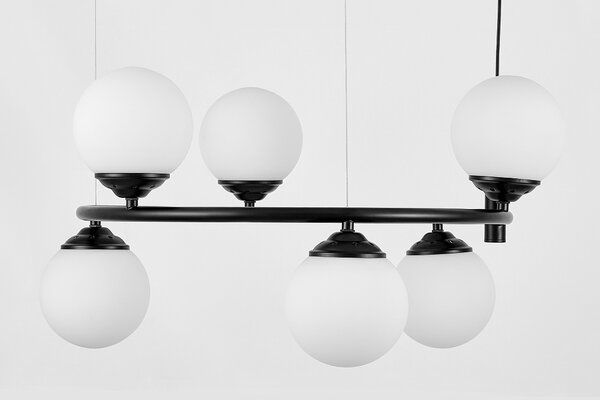 LAMPA WISZĄCA SUFITOWA ŻYRANDOL NOWOCZESNA CZARNA BIAŁE KULE FINO 6 LED