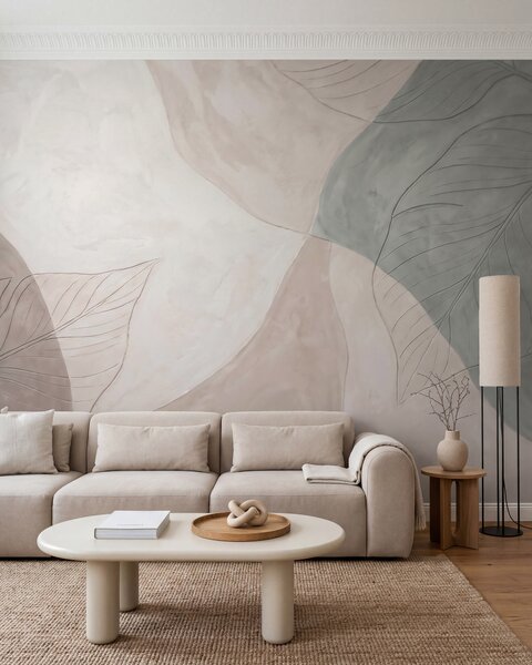 Fototapety Abstrakcyjna kompozycja botaniczna z dużymi liśćmi i organicznymi, Fototapety z motywami natury, Fototapety Liście, w10070 : Uwalls.pl