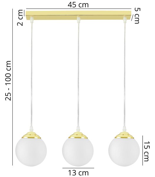 LAMPA WISZĄCA SUFITOWA NOWOCZESNA POTRÓJNA ZŁOTO KLASYCZNE BIAŁE KULE FINO 3 LED