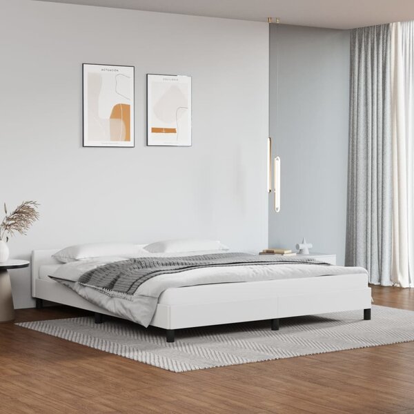 Rama łóżka z zagłówkiem, biała, 160x200cm, obite sztuczną skórą