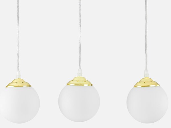 LAMPA WISZĄCA SUFITOWA NOWOCZESNA POTRÓJNA ZŁOTO KLASYCZNE BIAŁE KULE FINO 3 LED