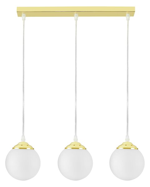 LAMPA WISZĄCA SUFITOWA NOWOCZESNA POTRÓJNA ZŁOTO KLASYCZNE BIAŁE KULE FINO 3 LED