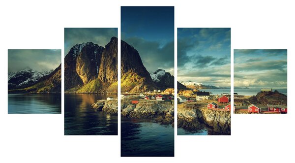Obraz wioski rybackiej w Norwegii (125x70 cm)