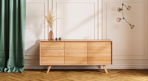 Komoda Quatro z litego drewna 140 cm, lakier matowy, dąb - Outlet Dąb 140 cm Lakier matowy