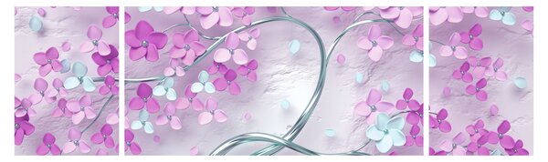 Obraz kwiatów na srebrnej łodydze - abstrakcja (170x50 cm)