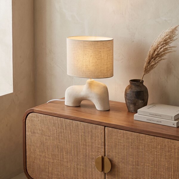 Lampa stołowa Wabi Sabi beżowa z lnianym abażurem 35cm - Florence