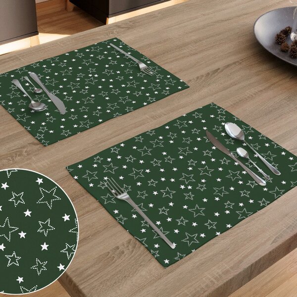 Goldea podkładka na stół bawełniana świąteczna - białe gwiazdki na zielonym - 2szt. 30 x 40 cm