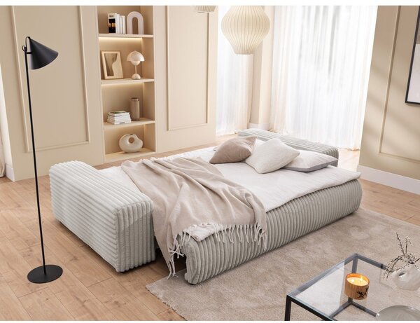 Jasnoszara sztruksowa rozkładana sofa ze schowkiem 260 cm Justin – Ropez