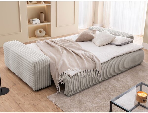Jasnoszara sztruksowa rozkładana sofa ze schowkiem 260 cm Justin – Ropez