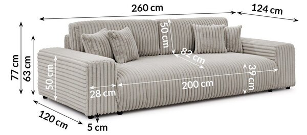 Jasnoszara sztruksowa rozkładana sofa ze schowkiem 260 cm Justin – Ropez