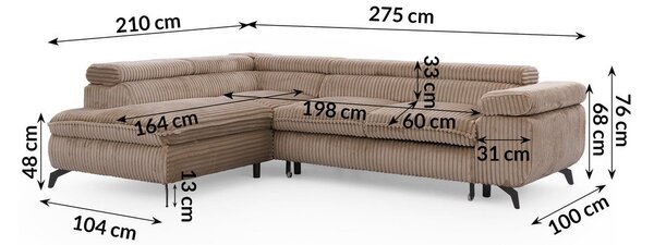 Brązowy sztruksowy narożnik (lewostronny/w kształcie litery L) Marbeya – Ropez