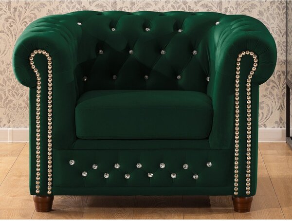 Zielony aksamitny fotel typu chesterfield York Blik – Ropez