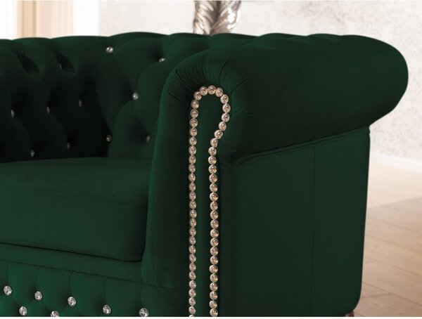 Zielony aksamitny fotel typu chesterfield York Blik – Ropez