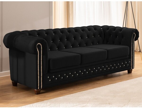 Czarna aksamitna rozkładana sofa 203 cm York Blik – Ropez