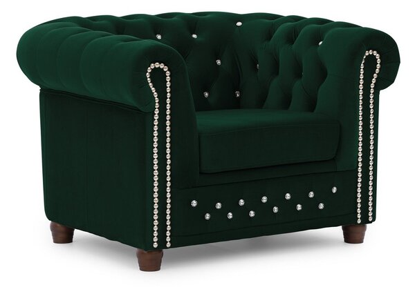 Zielony aksamitny fotel typu chesterfield York Blik – Ropez