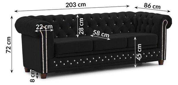 Czarna aksamitna rozkładana sofa 203 cm York Blik – Ropez