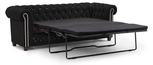 Czarna aksamitna rozkładana sofa 203 cm York Blik – Ropez
