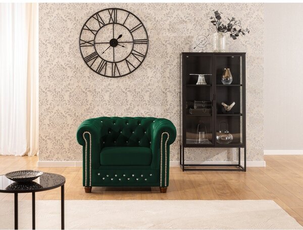 Zielony aksamitny fotel typu chesterfield York Blik – Ropez