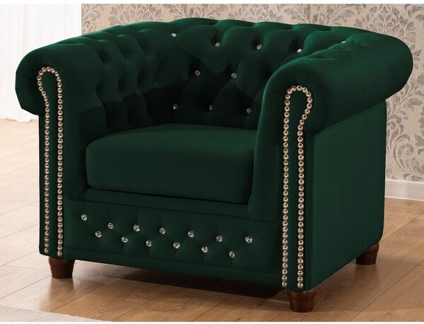 Zielony aksamitny fotel typu chesterfield York Blik – Ropez