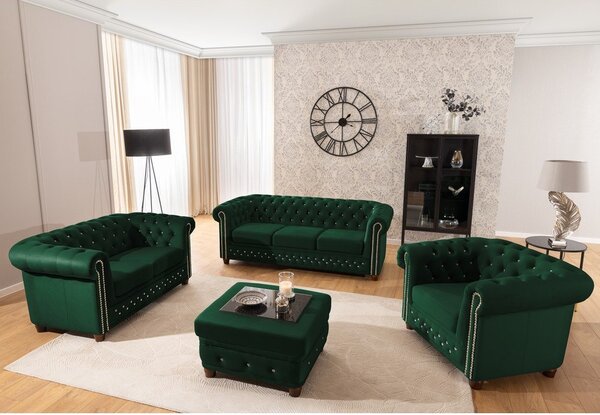 Zielony aksamitny fotel typu chesterfield York Blik – Ropez