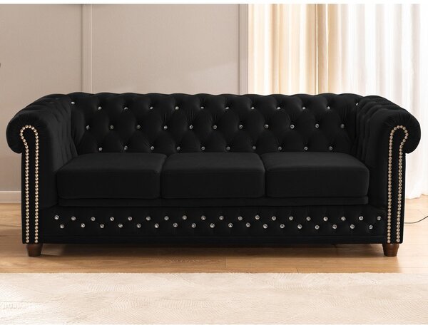 Czarna aksamitna rozkładana sofa 203 cm York Blik – Ropez