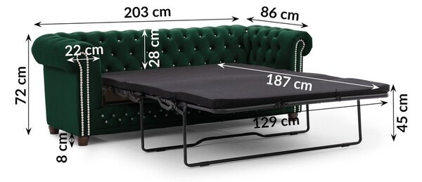 Zielona aksamitna rozkładana sofa 203 cm York Blik – Ropez