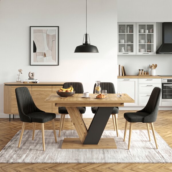 Stół Prostokątny Rozkładany CLARK 120-160 cm Dąb Artisan/Czarny Nowoczesny Loft