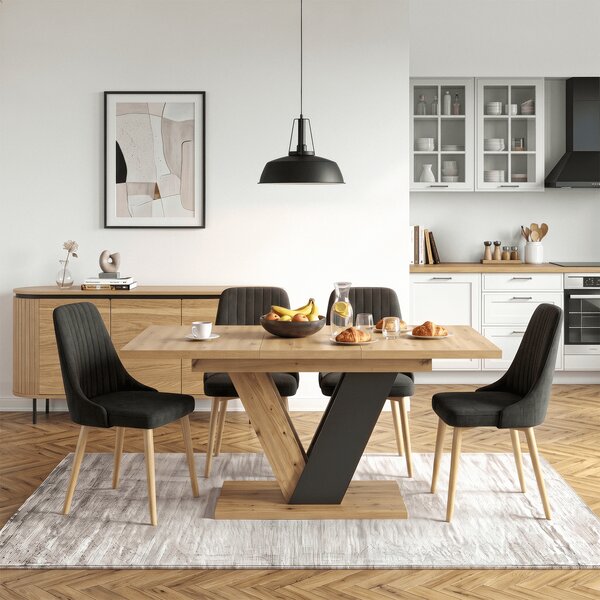 Stół Prostokątny Rozkładany CLARK 120-160 cm Dąb Artisan/Czarny Nowoczesny Loft