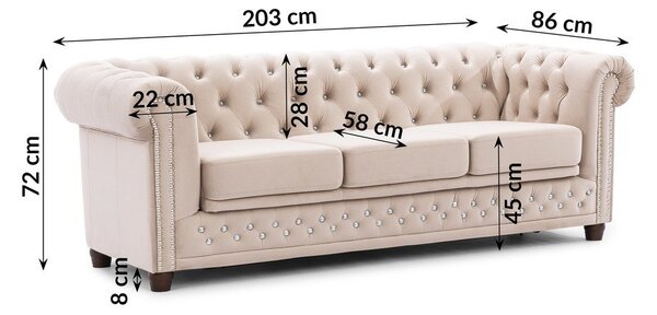 Beżowa aksamitna rozkładana sofa 203 cm York Blik – Ropez
