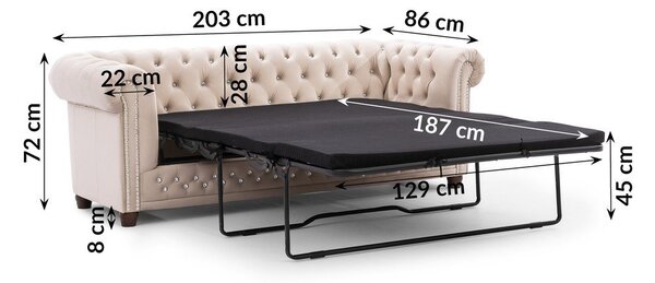 Beżowa aksamitna rozkładana sofa 203 cm York Blik – Ropez
