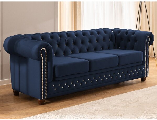 Niebieska aksamitna rozkładana sofa 203 cm York Blik – Ropez