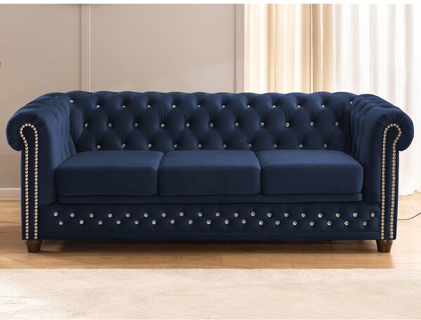Niebieska aksamitna rozkładana sofa 203 cm York Blik – Ropez