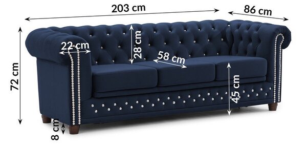 Niebieska aksamitna rozkładana sofa 203 cm York Blik – Ropez