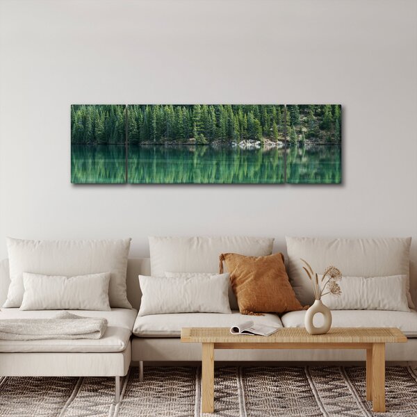 Obraz - drzewa iglaste nad jeziorem (170x50 cm)