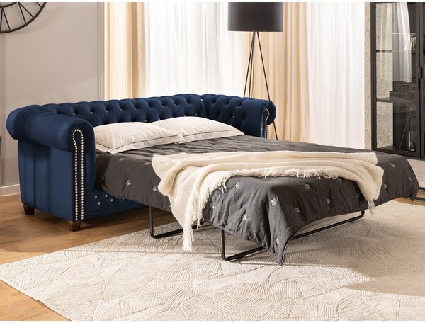 Niebieska aksamitna rozkładana sofa 203 cm York Blik – Ropez