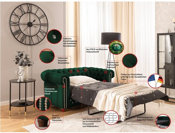 Zielona aksamitna rozkładana sofa 148 cm York Blik – Ropez