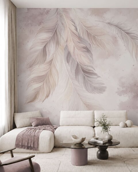 Fototapety Delikatne pióra na pastelowym tle w stylu akwareli, Fototapety pióra, w05737 : Uwalls.pl