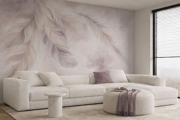 Fototapety Delikatne pióra na pastelowym tle w stylu akwareli, Fototapety pióra, w05737 : Uwalls.pl