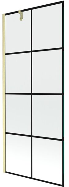 Mexen Next parawan nawannowy 1-skrzydłowy 80 x 150 cm, czarna kratka, złoty szczotkowany - 895-080-000-00-77-55