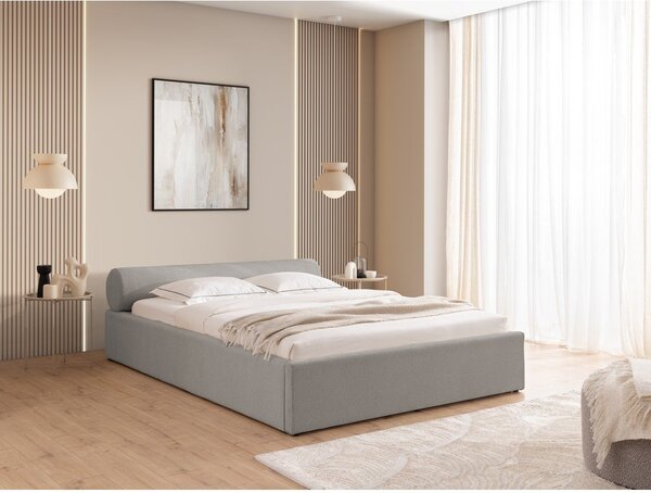Jasnoszare tapicerowane łóżko dwuosobowe ze schowkiem i stelażem 160x200 cm Cille – Ropez