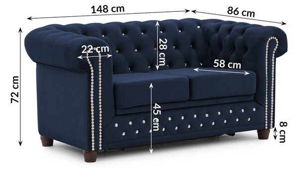 Niebieska aksamitna rozkładana sofa 148 cm York Blik – Ropez