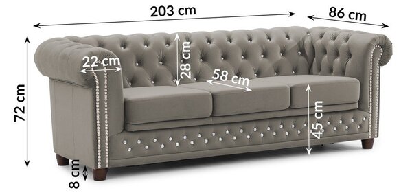 Szara aksamitna rozkładana sofa 203 cm York Blik – Ropez