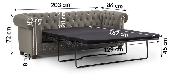 Szara aksamitna rozkładana sofa 203 cm York Blik – Ropez