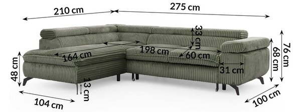 Zielony sztruksowy narożnik (lewostronny/w kształcie litery L) Marbeya – Ropez
