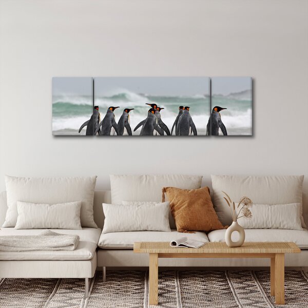 Obraz pingwinów nad oceanem (170x50 cm)