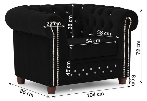Czarny aksamitny fotel typu chesterfield York Blik – Ropez