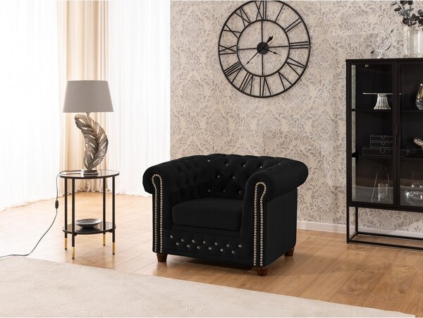 Czarny aksamitny fotel typu chesterfield York Blik – Ropez